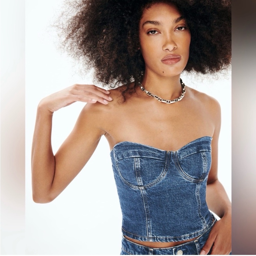 Reformation SIZE 4 Andi denim strapless bustier top in dark wash